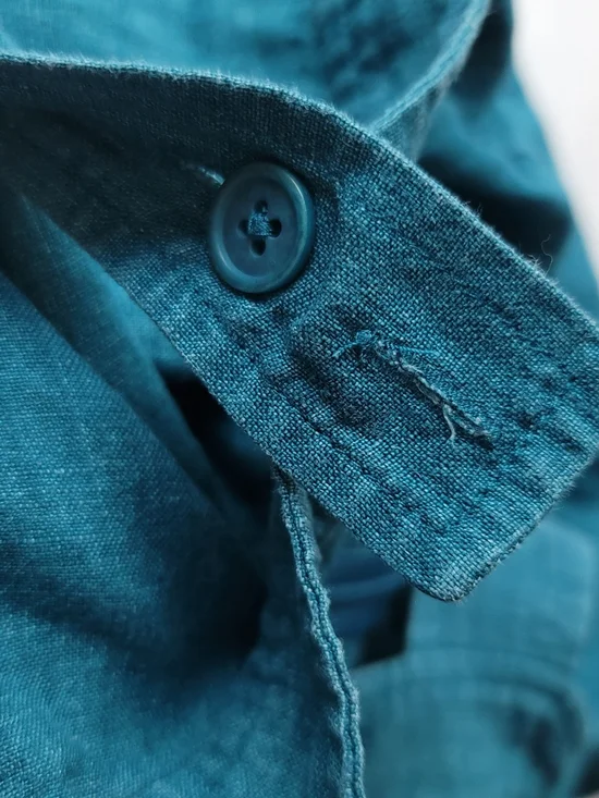 Eileen Fisher XXS Organic Linen Tiered Midi Dress Blue Square Neck Summer Beach - Picture 7 of 9